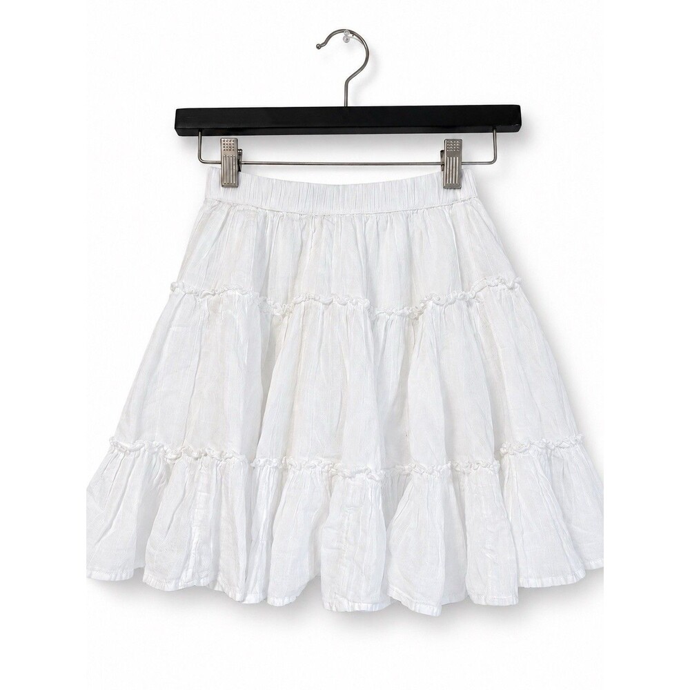 American Eagle Outfitters White Tiered Ruffle Mini Skirt XXS Cotton Blend